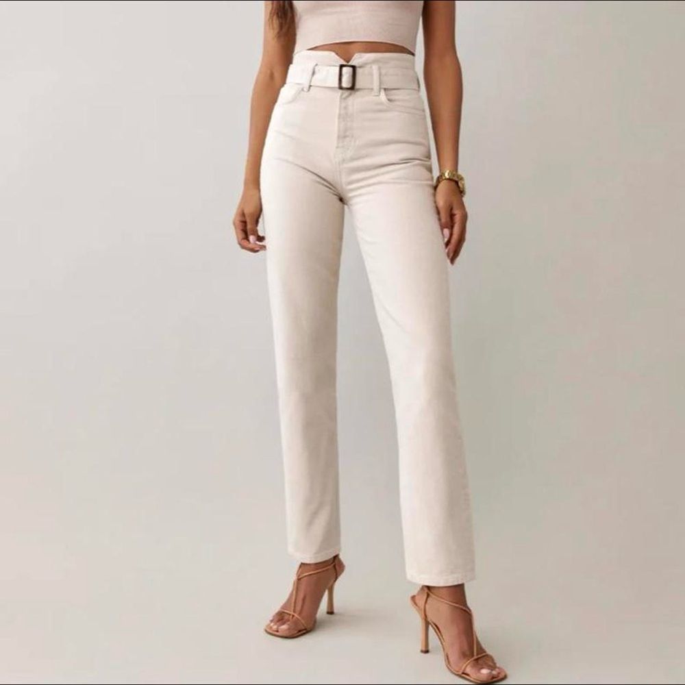 Reformation Cynthia High Rise Belted Jean - Bone - 23